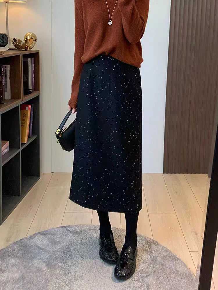 【3个长度加厚】网红半身裙气质时尚开叉秋冬显瘦百搭中长款高腰