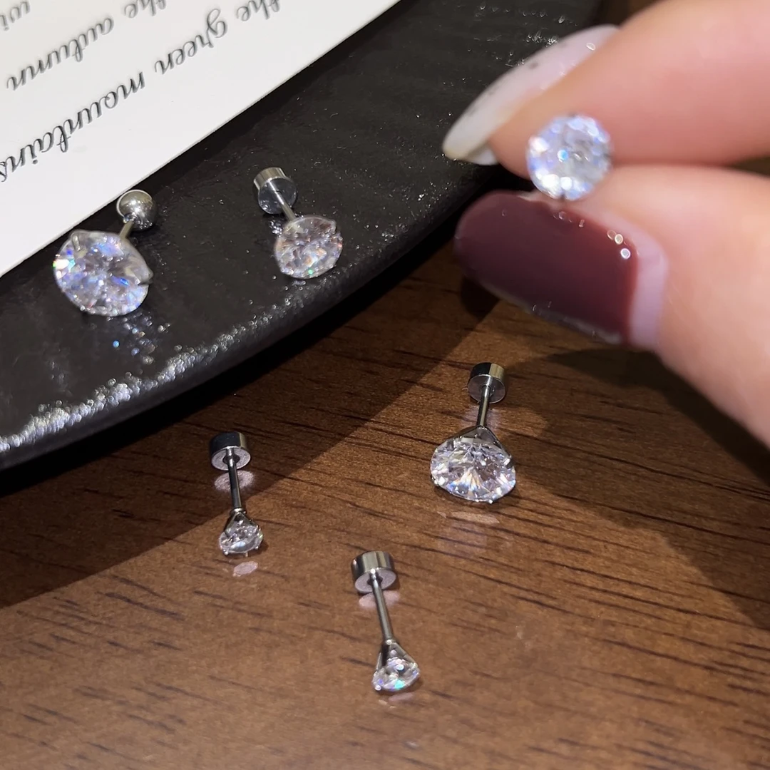 铜合金耳饰 爆款耳环钛钢耳钉女 螺丝拧扣双头防掉女款ins风