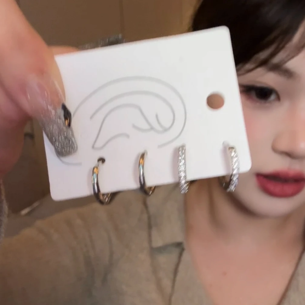 铜合金耳饰 四件套～简约日常通勤素圈耳环小耳钉睡觉不用摘