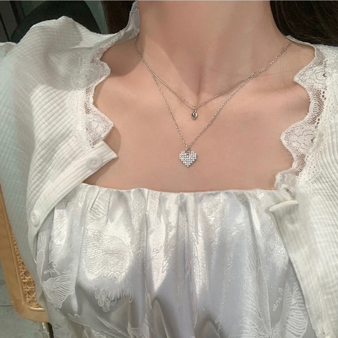 锌合金项链 坠入爱河～ins风双层温柔双爱心项链锁骨链