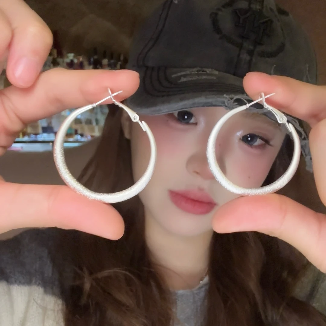 铜合金耳饰 时髦耳圈~高级设计耳环通勤百搭秋冬个性耳钉耳饰女
