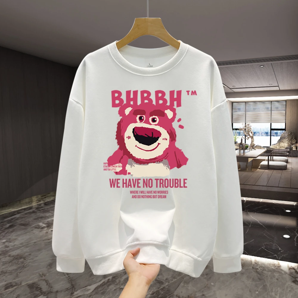 【草莓熊情侣装】2023圆领新款美式长袖潮牌洋气卫衣女春秋冬上衣