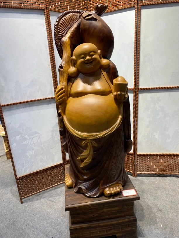 香樟木整木一体精雕福满天下弥勒佛