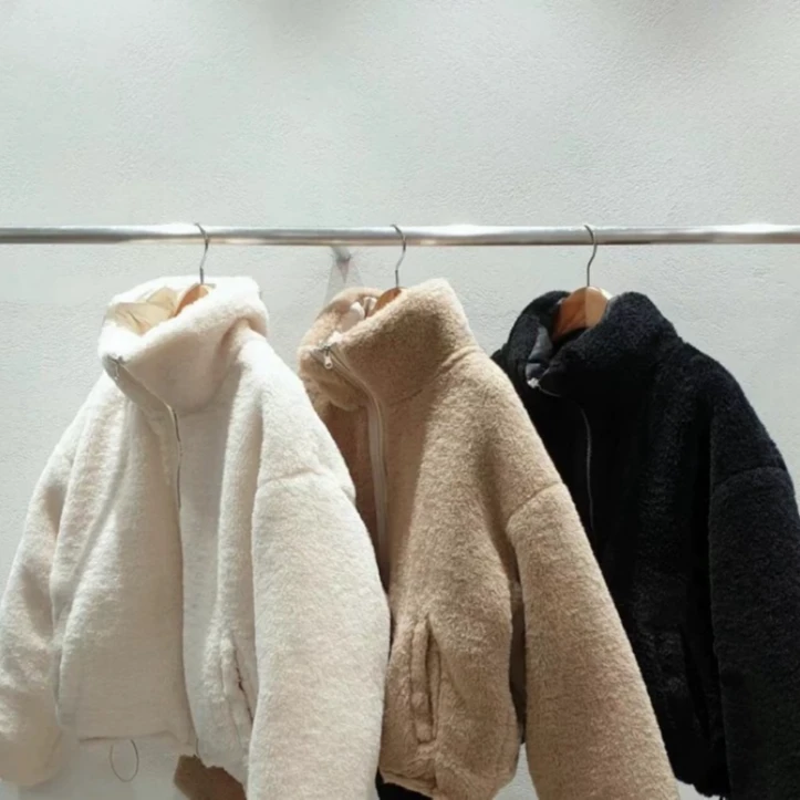 韩版立领毛绒短款两面穿外套