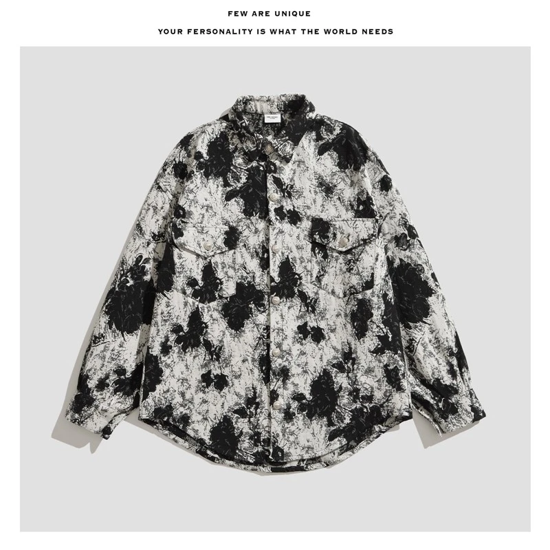 原创设计师墨染编织提花潮流时尚美式宽松单排扣翻领衬衫外套夹克