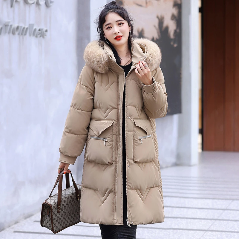 棉服女冬中长款过膝加厚冬装外套时尚女士棉衣韩版宽松女装棉袄厚