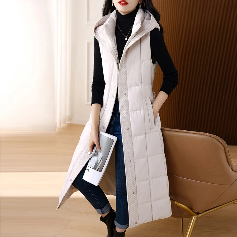 冬季加厚长款棉马甲女冬外穿韩版收腰显瘦超厚长过膝女士马夹外套