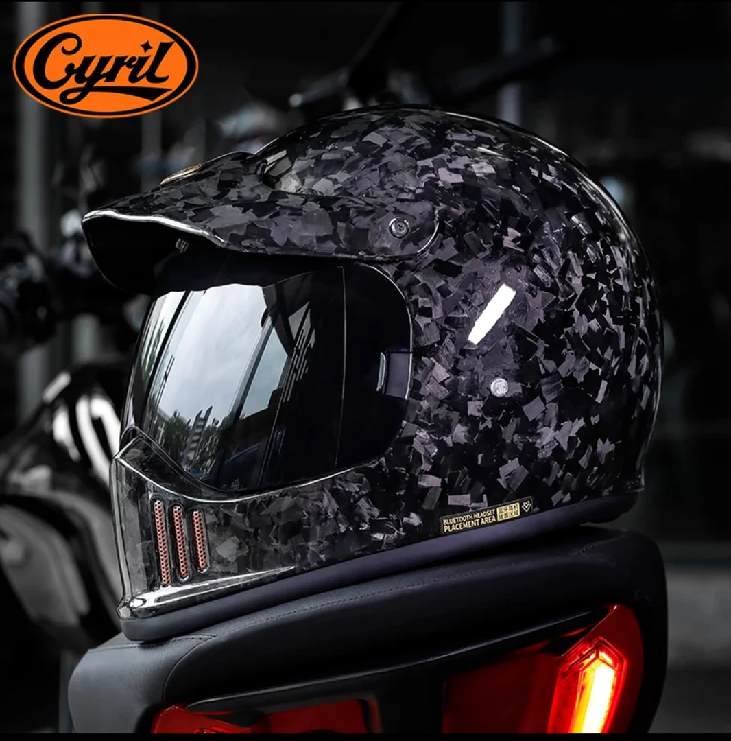 CYRIL 赛罗超轻碳纤维骑手头盔哈雷摩托车复古机车3C认证骑行全盔