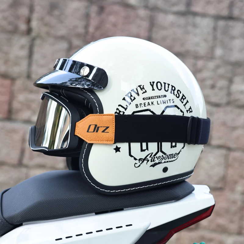 3C认证ORZ复古哈雷摩托车头盔男女电动踏板四季半覆式3/4半盔国标