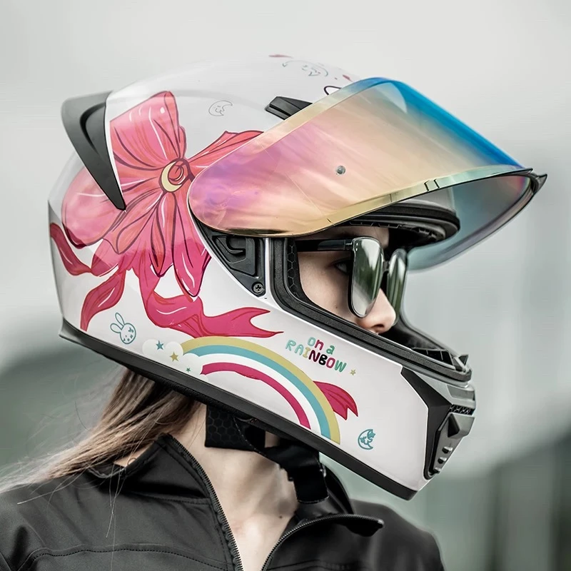 艾狮3C认证摩托车女头盔全盔四季机车可爱蓝牙冬季高颜值猫耳仿赛