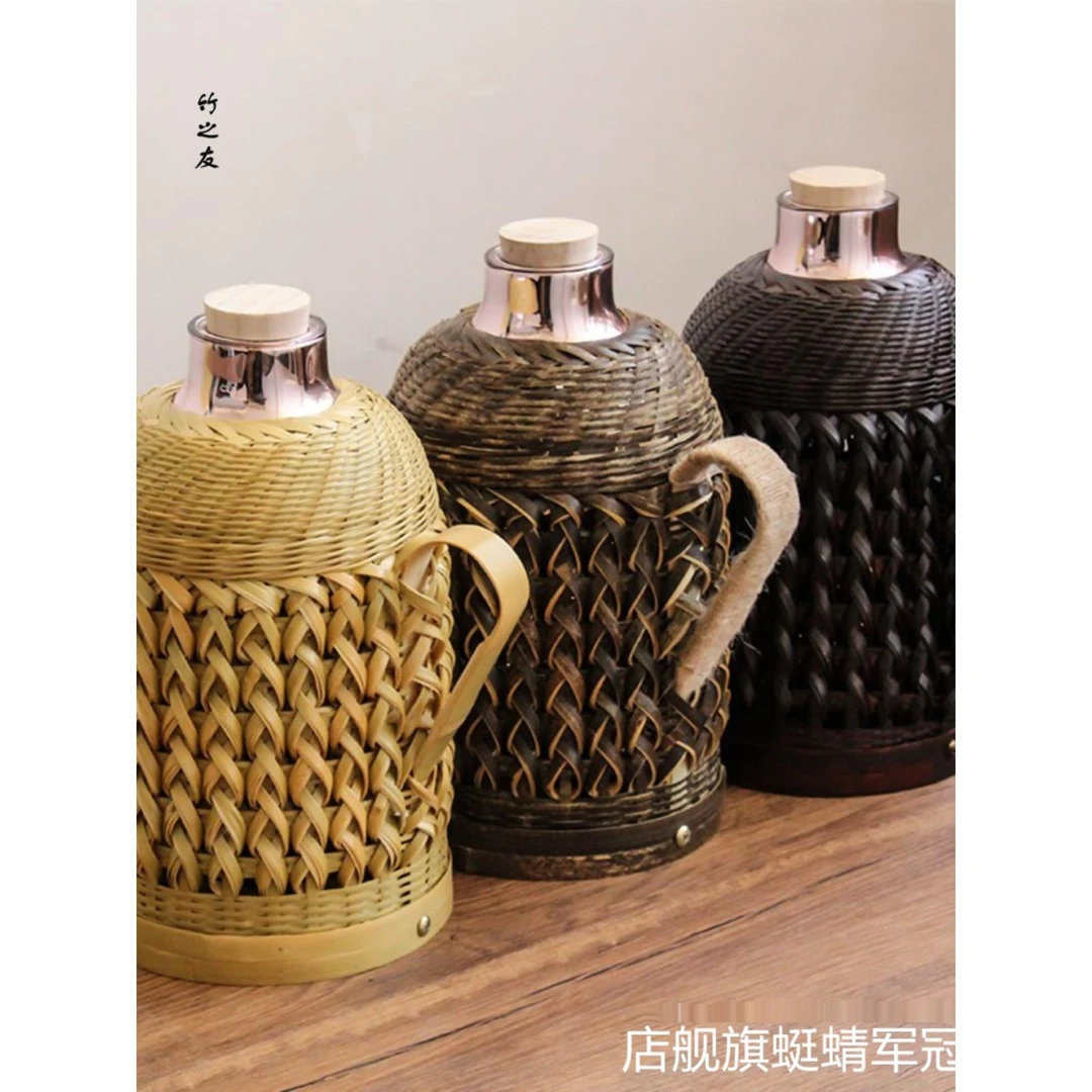手工竹编热水壶保温瓶老式竹壳开水瓶家用茶室玻璃内胆复古热水瓶