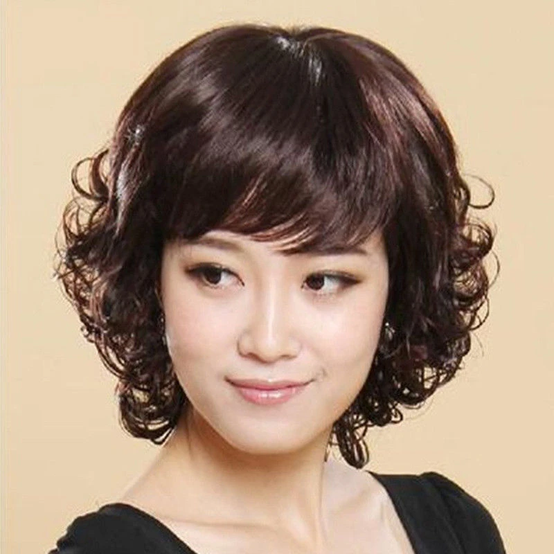 中老年假发送妈妈中年女士短卷发自然蓬松逼真仿真带圆顶头皮假发
