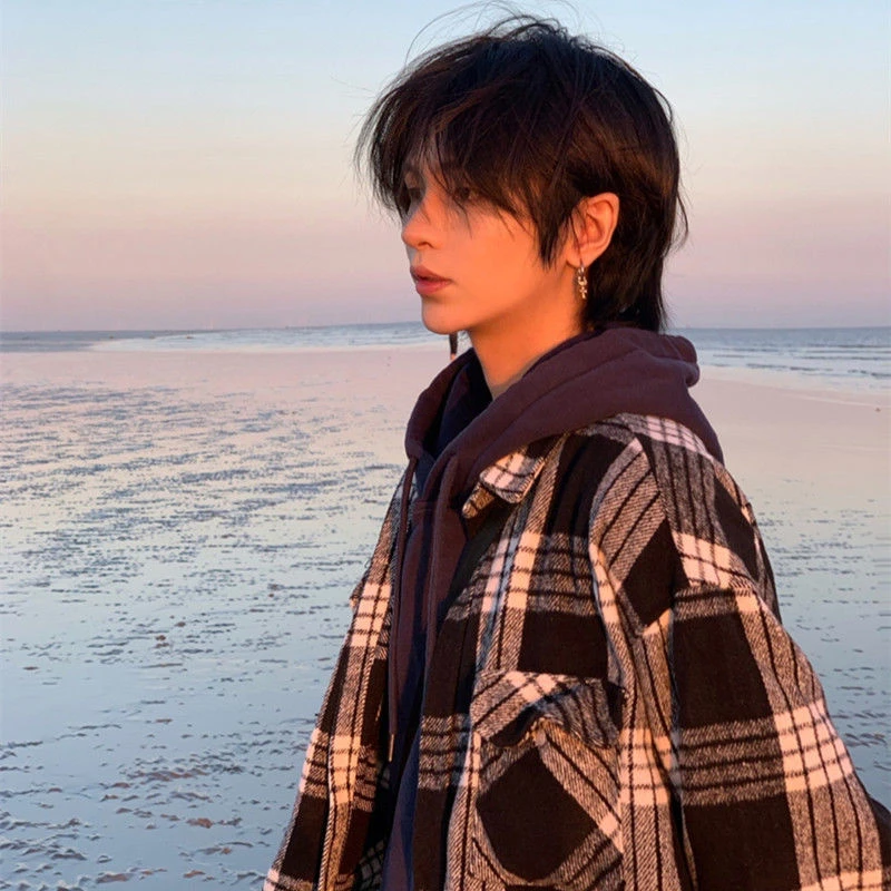 狼尾头假发男短发全头套式日系鲻鱼头万用网红男生武士头假发套女