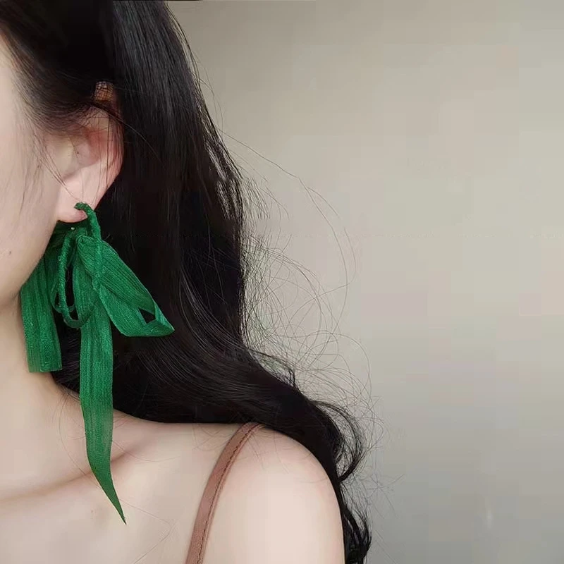 铜合金耳饰 这个绿色有点美~复古气质韩国飘带耳坠海边流苏耳环女