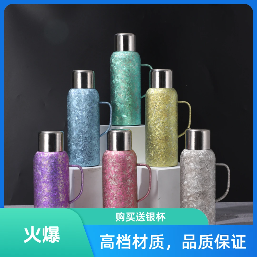 纯钛传家壶便携提手显温保温壶大容量大冰花双层钛壶轻奢礼品壶