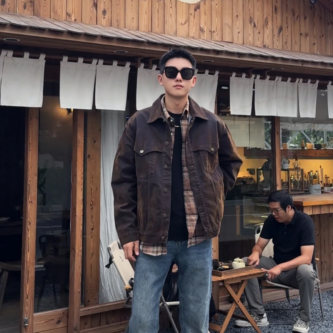 GY小众设计植绒烫金面宽松牛仔外套男女同款