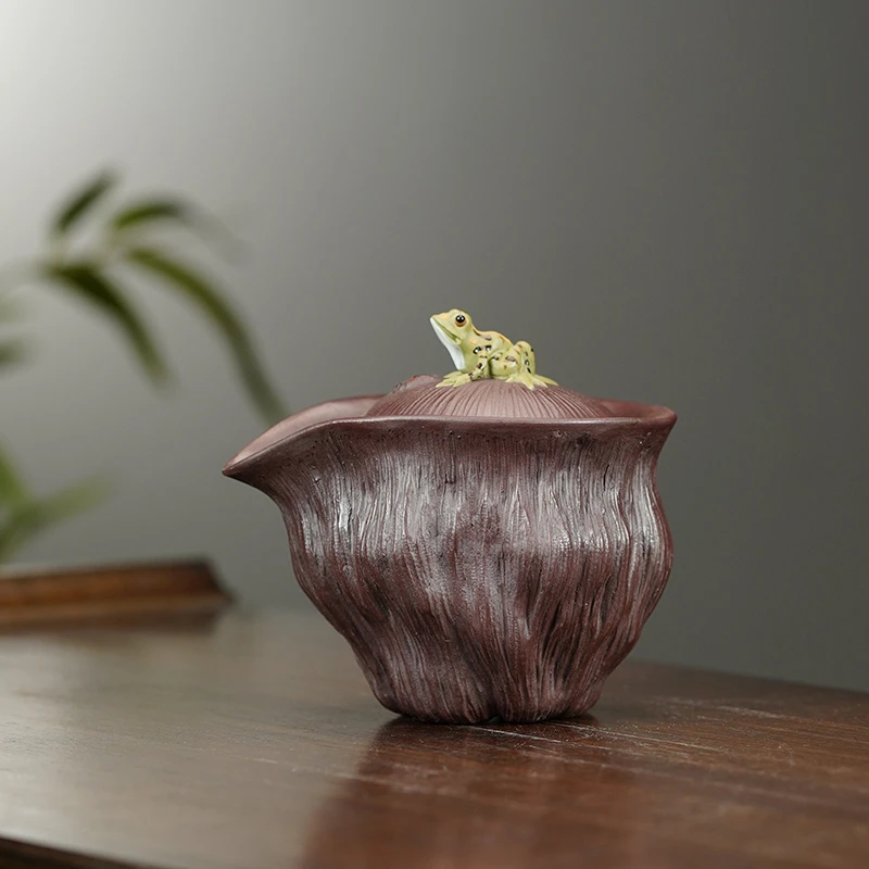J4524老紫泥青蛙莲蓬手抓壶260cc紫砂壶