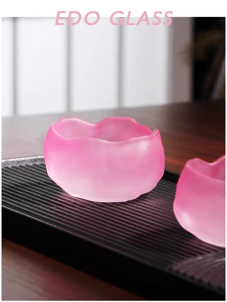 欧式粉色莲花茶杯初雪琉璃杯茶托杯 水晶冰冻烧落桜杯碟