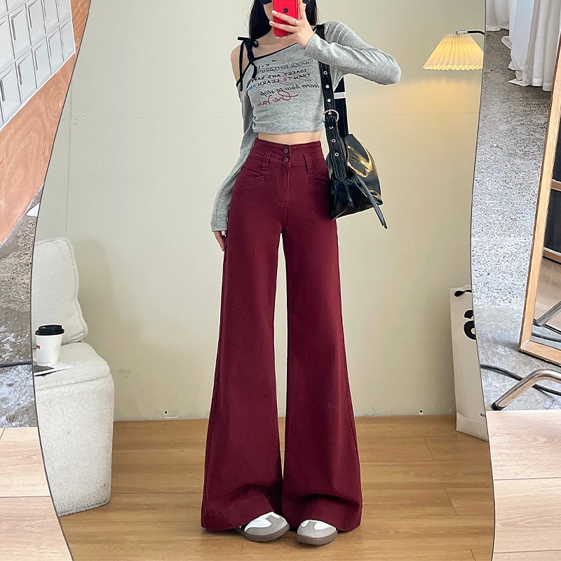 安哥拉红微喇叭牛仔裤女2025年新款高腰显瘦小个子爆款马蹄裤子潮