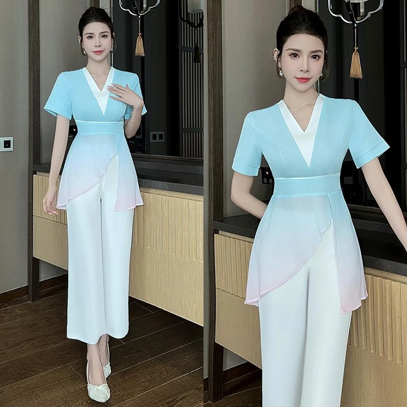 美容师工作服女高端美容院套装养生馆工装足疗技师服气质沐足工衣