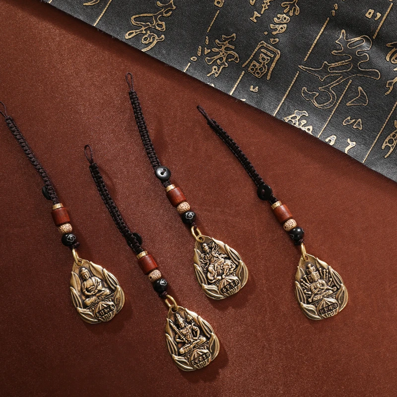 手工编绳钥匙扣纯铜本命佛八大守护十二生肖佛牌钥匙包包挂件挂饰