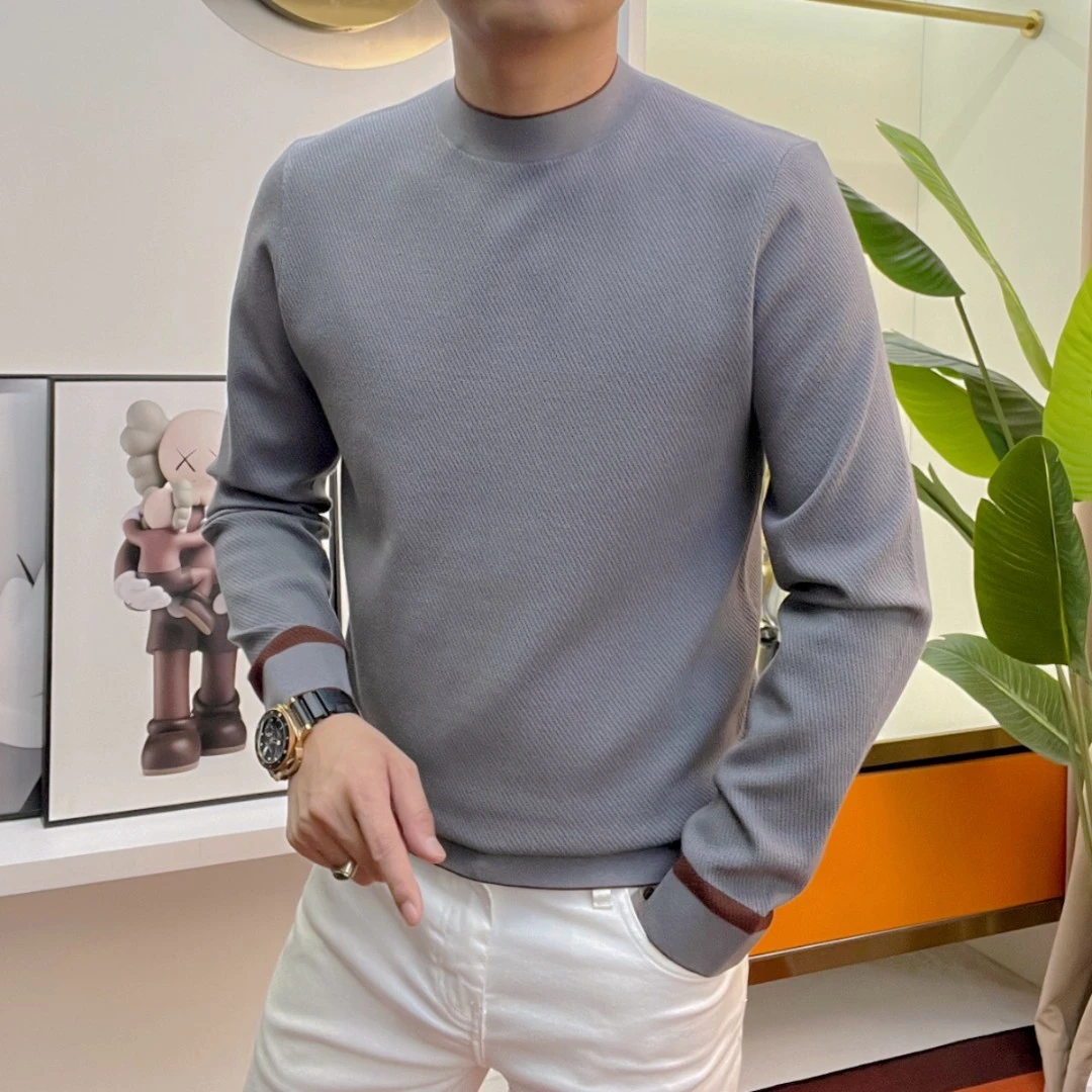 清仓【莱赛尔】88303男士小斜纹圆领毛衣基础款百搭纯色长袖针织衫