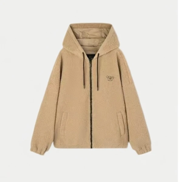 男女同款，潮牌秋冬连帽小熊绣花宽松保暖毛绒外套4052