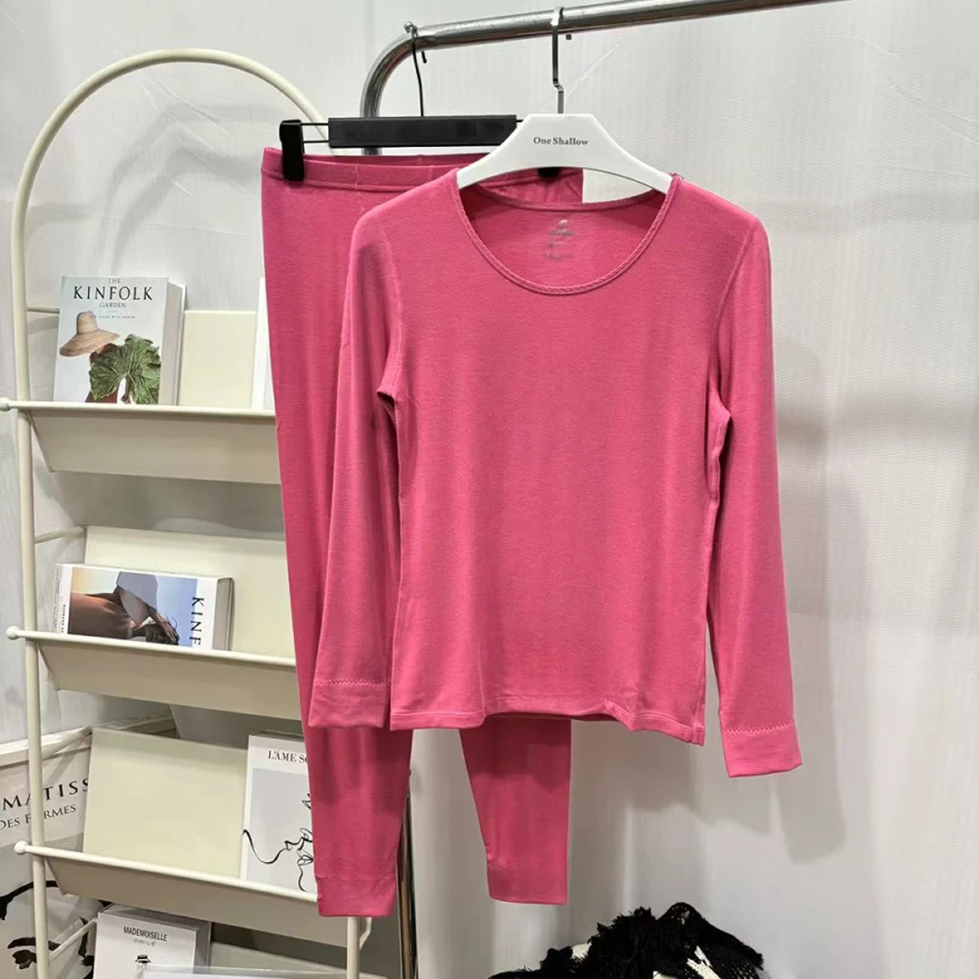 女士纯色柔软亲肤圆领长袖保暖内衣套装4233（EC-28081）