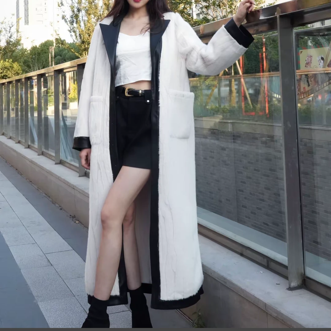 秋冬翻领保暖气质长款毛绒外套4655