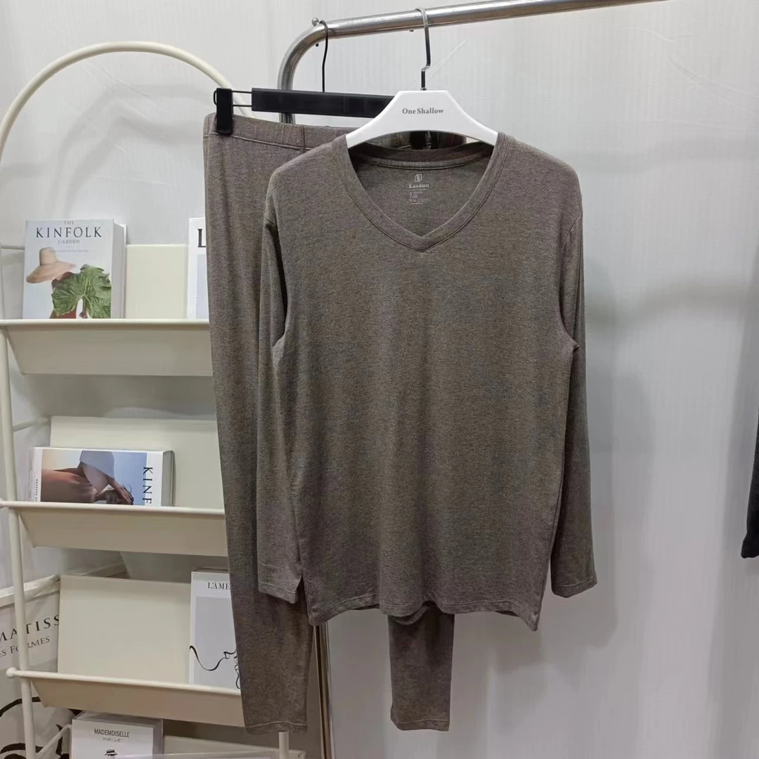 3983男士秋冬舒适V领纯色秋衣秋裤套装EC-18070