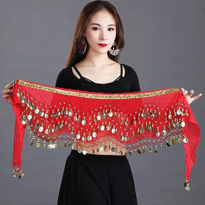 新款肚皮舞腰链印度舞练习服腰巾广场舞服装臀巾表演出服金币腰带