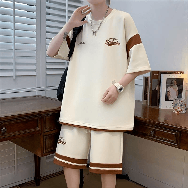 夏季休闲运动短袖套装男时尚潮牌青少年初中高中学生夏天痞帅男装