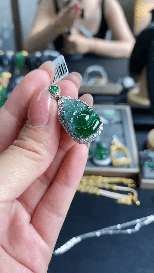 【闪购商品】翡翠吊坠(不含链)银S925镶嵌布袋佛