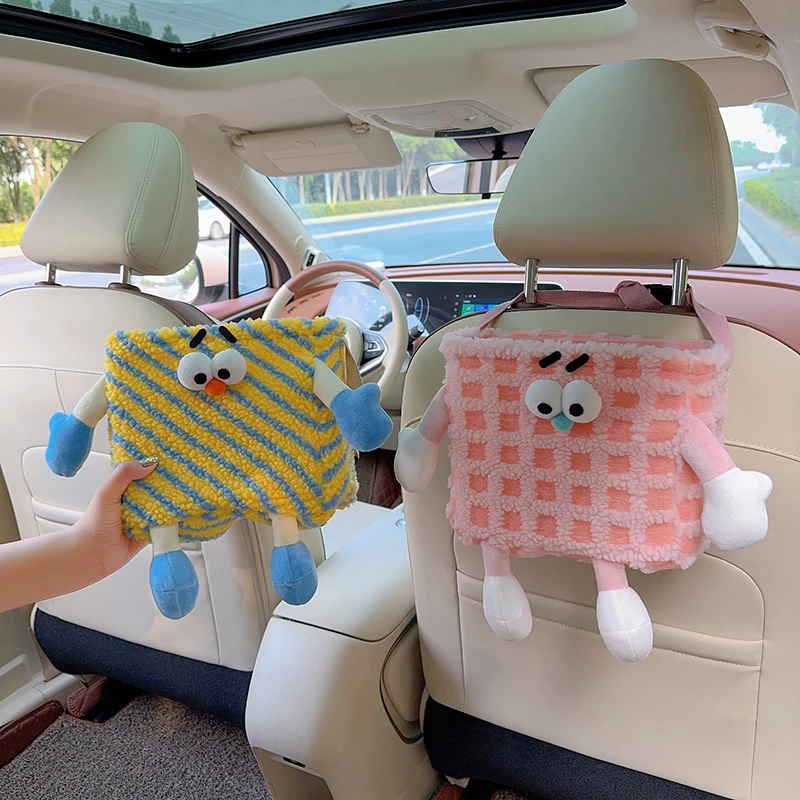 汽车收纳桶卡通可爱小怪兽车载垃圾桶车用椅背挂式搞怪收纳储物箱