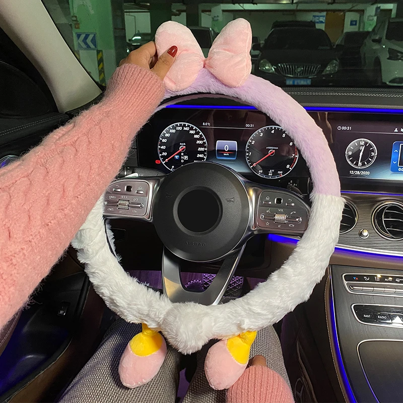 汽车方向盘套冬季毛绒网红可爱车把套女神款冬天保暖防滑四季通用