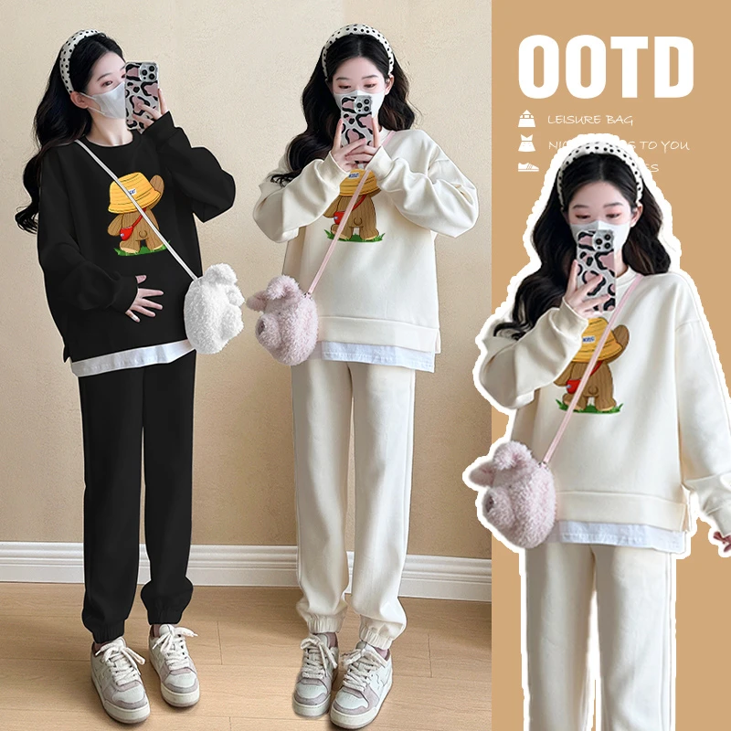 【梦梦妈】孕妇秋季套装2024新款秋冬卫衣时尚洋气穿搭运动裤两件套