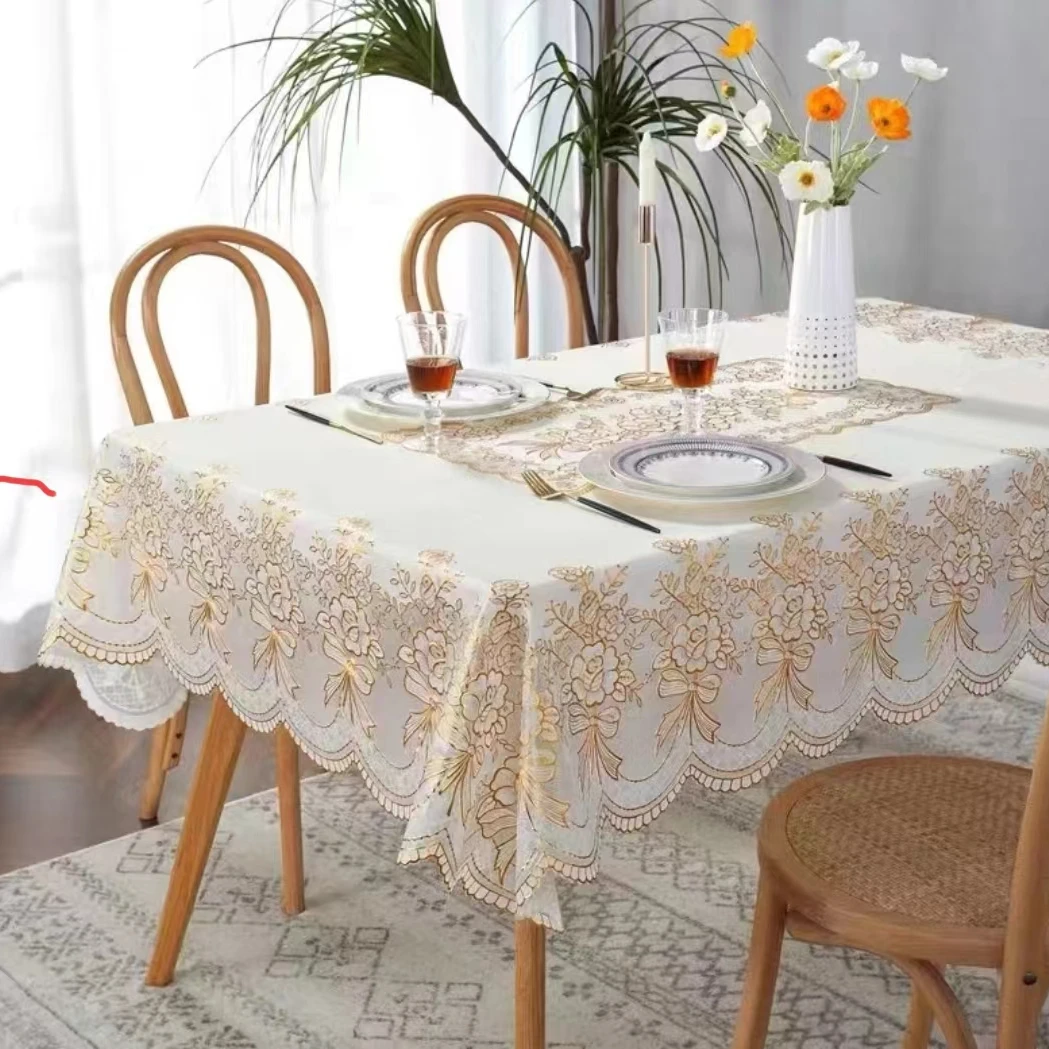 1.5米*1米桌布防油防水防烫温馨椭圆茶几长度餐桌布立体烫金花型