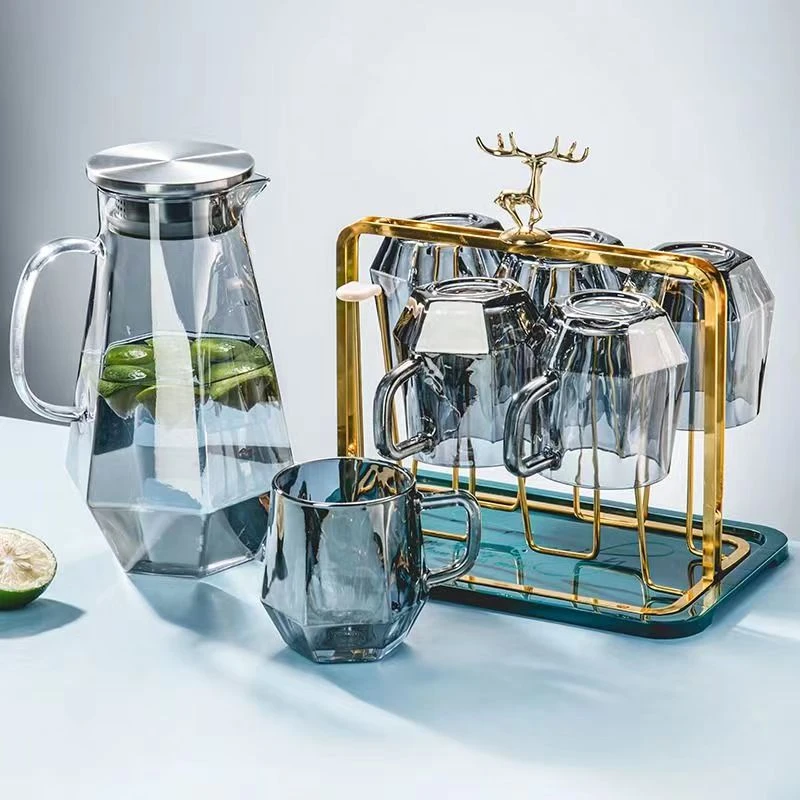 轻奢高硼硅组钻石水壶套装一壶+六杯高档大容量耐热不锈钢壶盖