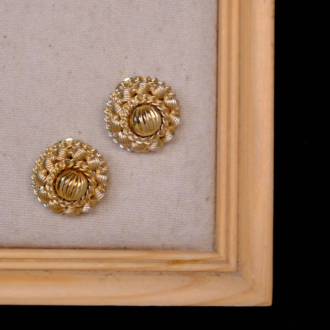 合金耳饰 Coro中古Vintage素金色耳夹