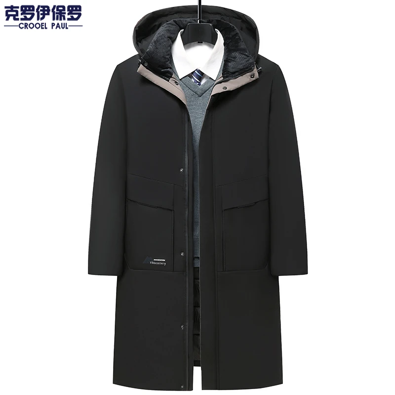 CROOEL保罗冬季外套加长款过膝棉衣男士商务休闲加厚保暖棉服户外