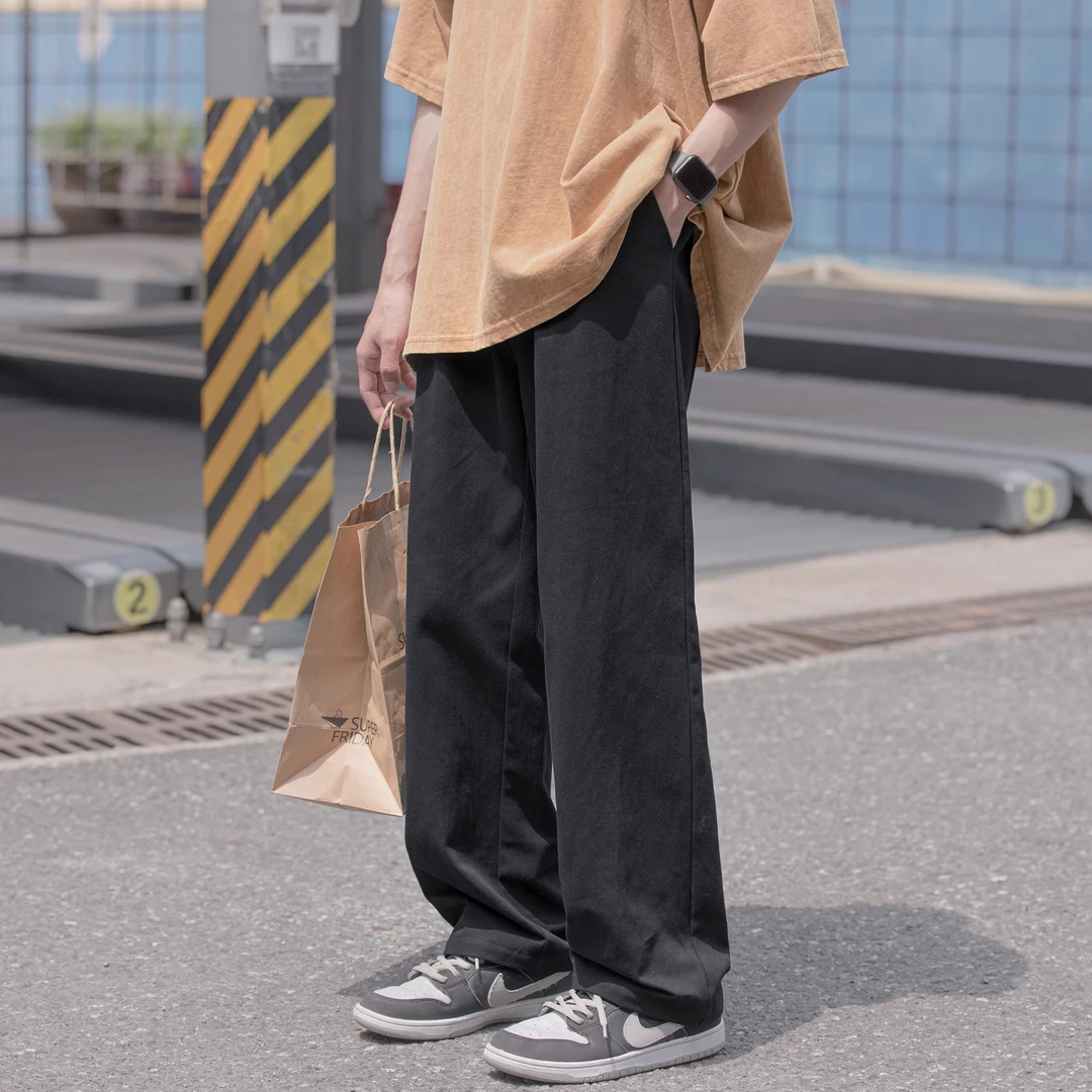 cityboy直筒裤男士休闲裤春秋夏季宽松潮流垂坠感纯色阔腿长裤子