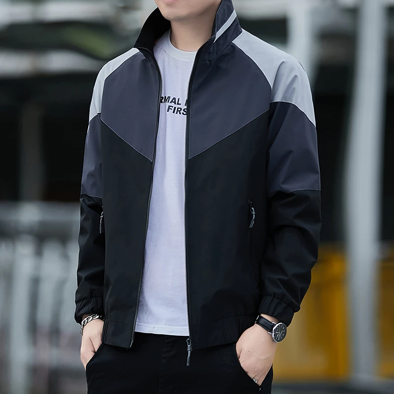 春秋新款夹克男士休闲运动拼色夹克衫棒球服外套时尚百搭