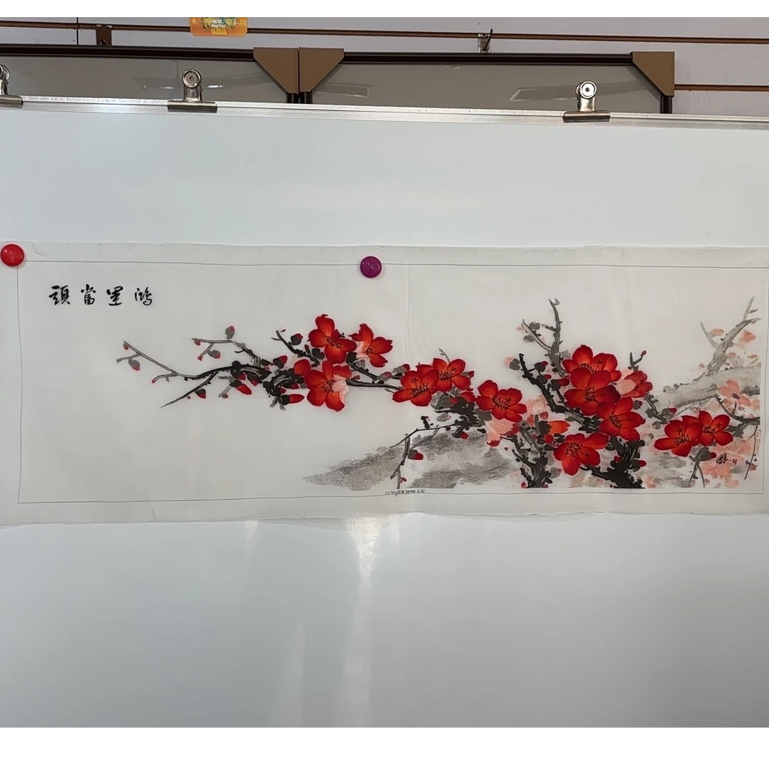 30*100苏绣纯手工绣真丝底桑蚕丝线单面绣片