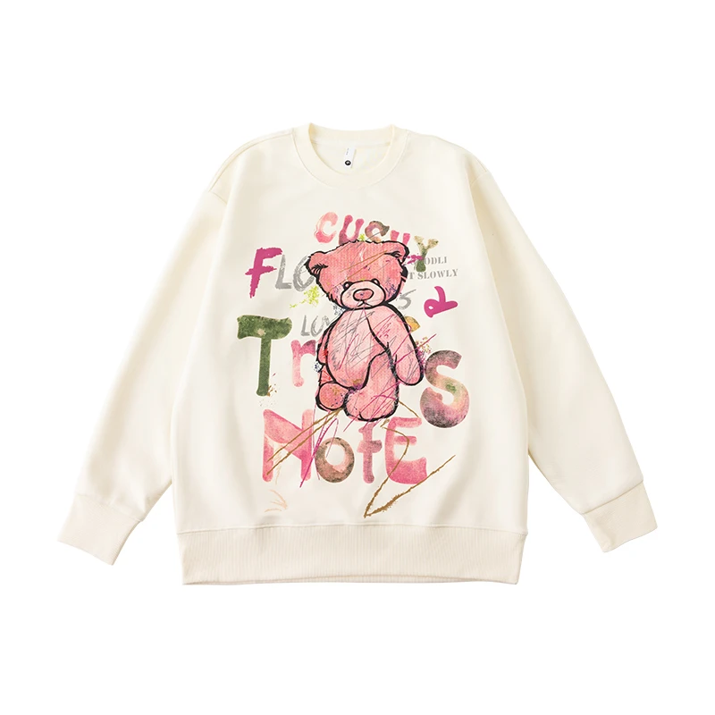 初秋新款小熊印花情侣款休闲宽松卫衣25436