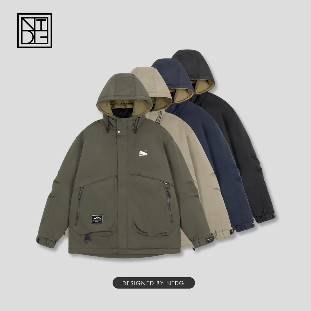 冬季新标90鸭绒户外防风撞色工装连帽羽绒服Y9906