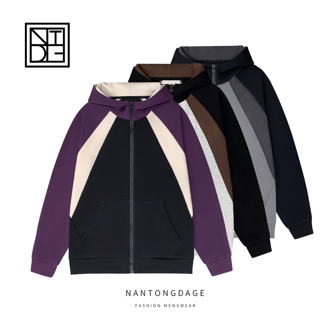 春季撞色拼接休闲百搭连帽卫衣外套78020