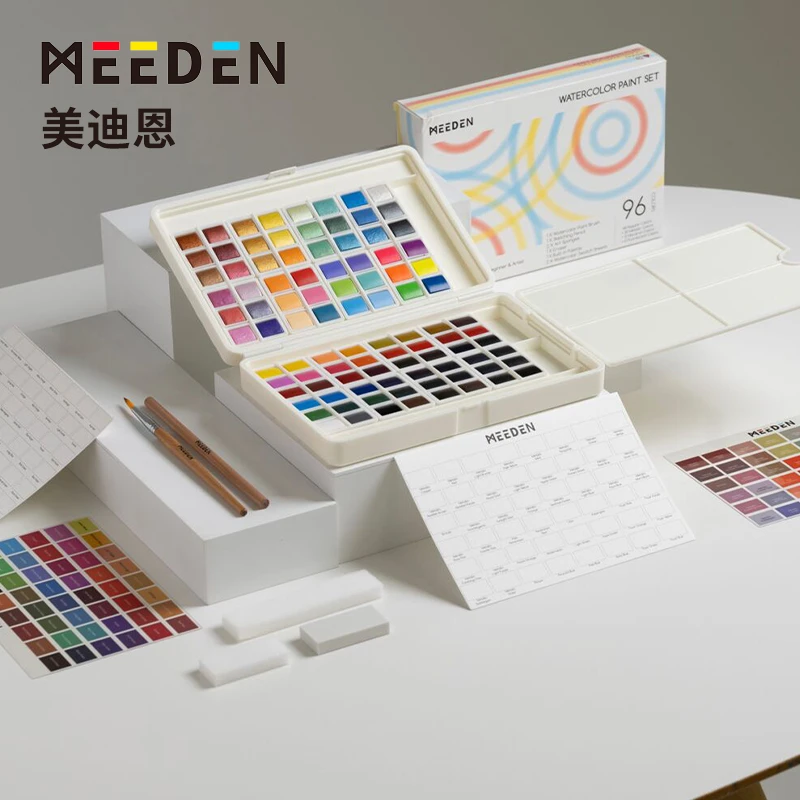 MEEDEN美迪恩固体水彩颜料12/96/48/100色固体水彩套装初学者24色