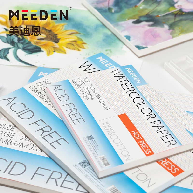 MEEDEN美迪恩水彩棉浆300g中粗细纹美术专用32k颜料画画图画本