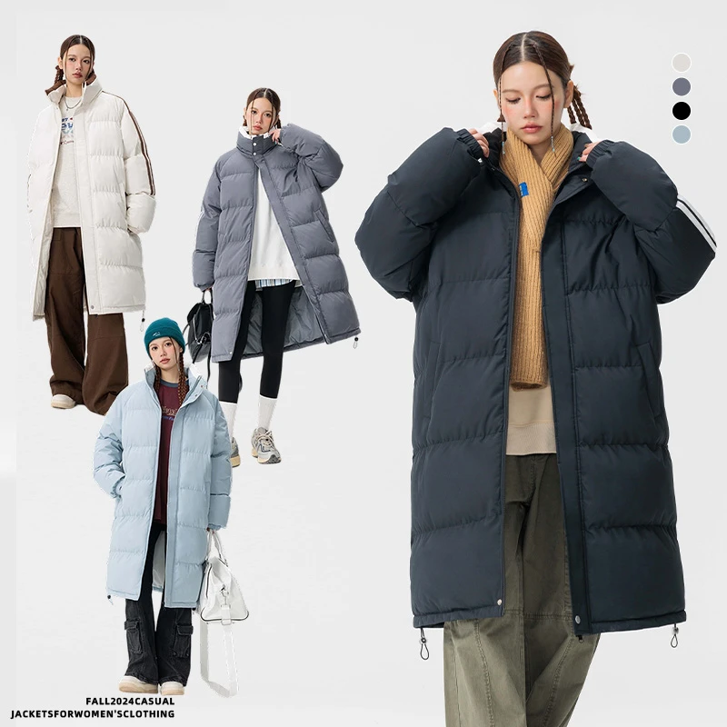 秋冬情侣织带中长款棉衣户外加厚宽松保暖御寒棉服