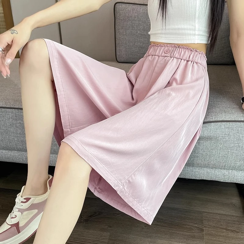 冰丝休闲短裤女2025夏季薄款高腰小个子a字阔腿宽松小个子五分裤